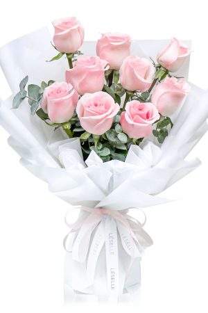 Fresh Flower Bouquet - Novia Pink Roses (White Wrapper) - 9/11 Roses