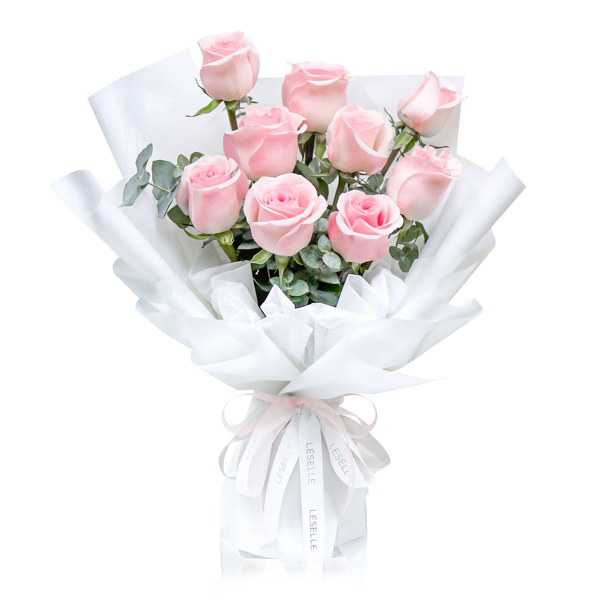 Fresh Flower Bouquet - Novia Pink Roses (White Wrapper) - 9/11 Roses