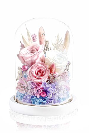 Preserved Rose Magical Bell Jar - Baby Pink / Light Purple