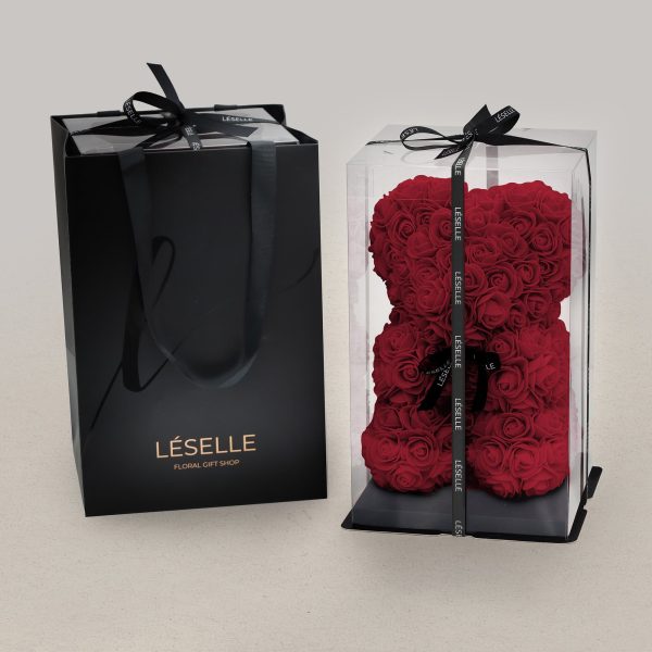 Mini Handmade Rose Bear - Burgundy - Image 3