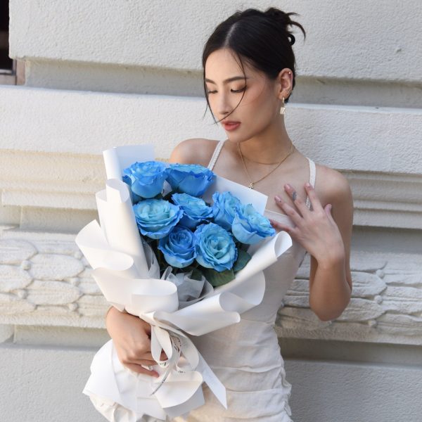 Fresh Flower Bouquet - Sky Blue Roses - 9/11 Roses - Image 2