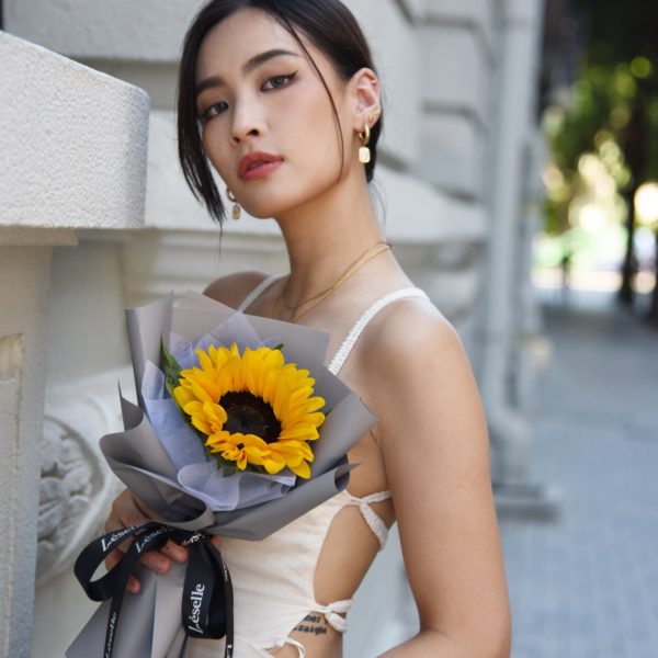 Fresh Flower Bouquet - Classic Sunflower (S) - Grey Wrapper - Image 2