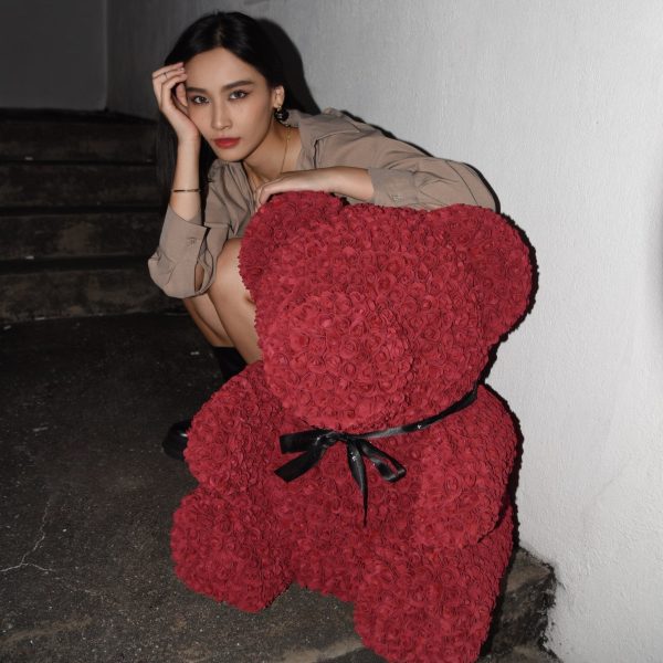 Giant Handmade Rose Bear - Burgundy - Image 2