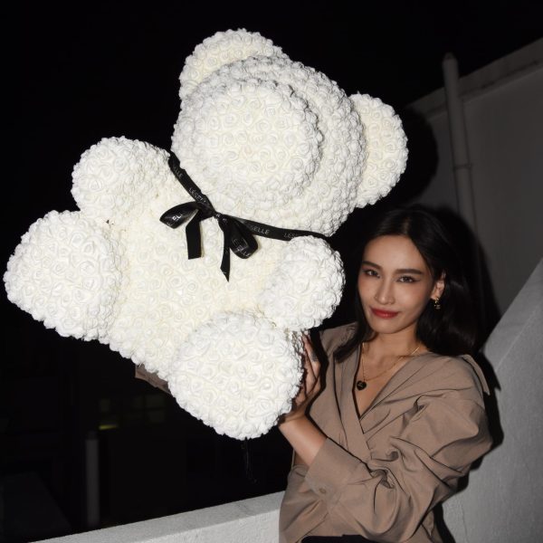 Giant Handmade Rose Bear - Pearl White - Image 2