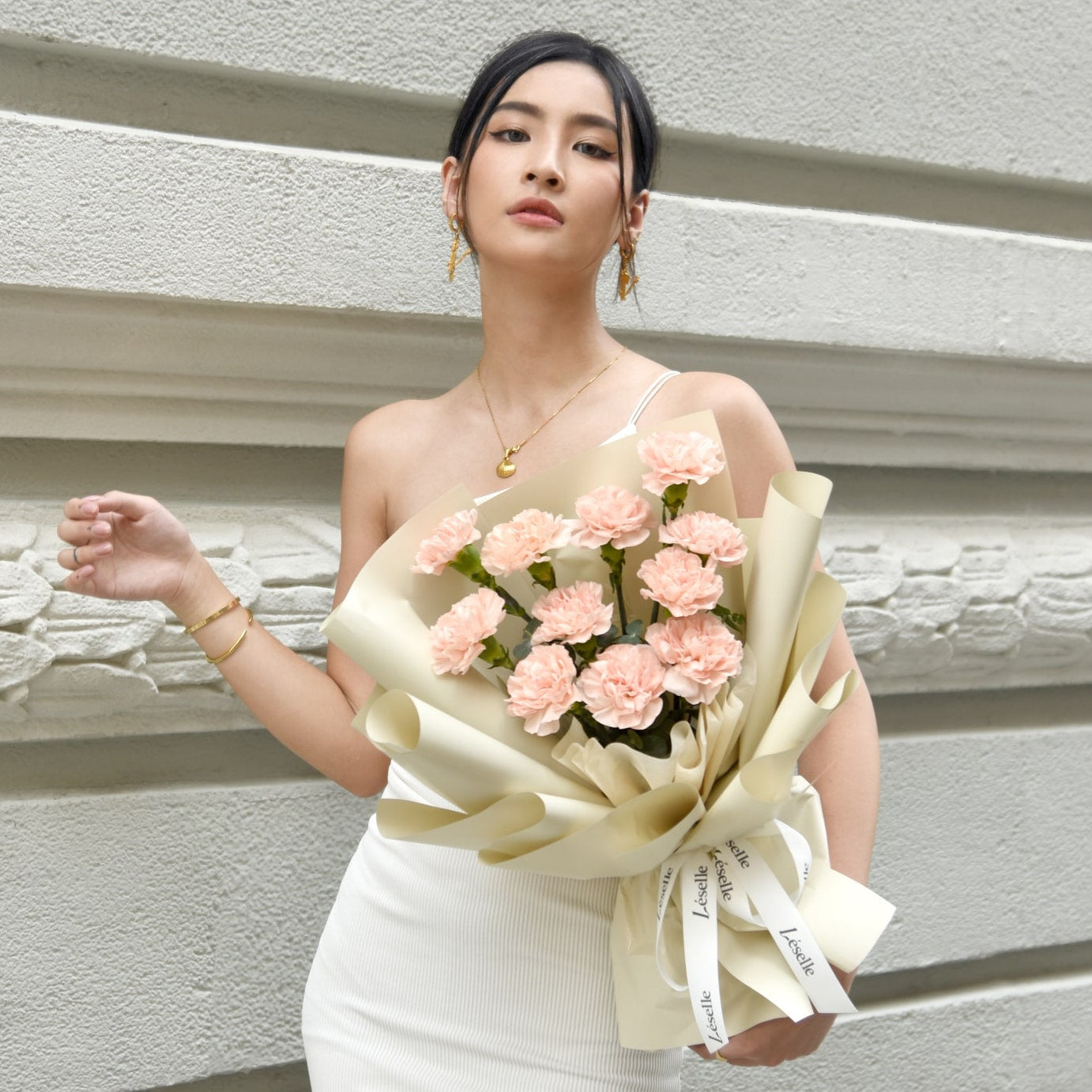 Fresh Flower Bouquet - Champagne Carnations - Image 2