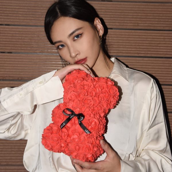Mini Handmade Rose Bear - Vivid Red - Image 2