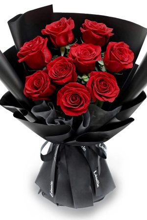 Fresh Flower Bouquet - Classic Red Roses (Black Wrapper) - 9/11 Roses