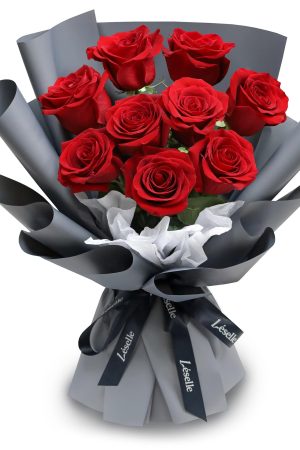 Fresh Flower Bouquet - Classic Red Roses (Grey Wrapper)