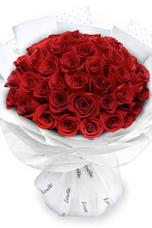 Fresh Flower Bouquet - Classic Red Roses (White Wrapper) - 33/50/99 Roses