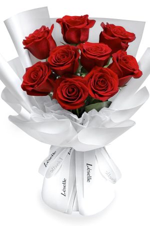 Fresh Flower Bouquet - Classic Red Roses (White Wrapper) - 9/11 Roses