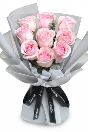 Fresh Flower Bouquet - Novia Pink Roses (Grey Wrapper) - 9/11 Roses