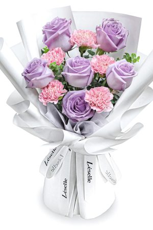 Fresh Flower Bouquet - Pale Pink Carnations and Lavender Roses