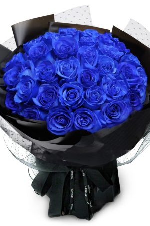 Fresh Flower Bouquet - Royal Blue Roses (Black Wrapper) - 33/50/99 Roses