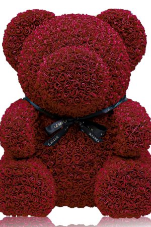 Giant Handmade Rose Bear - Burgundy