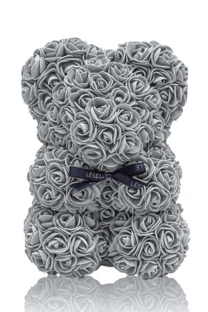 Mini Handmade Rose Bear - Platinum Grey