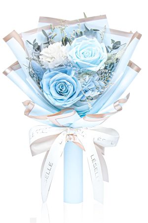 Mini Preserved Rose Bouquet - Baby Blue & White
