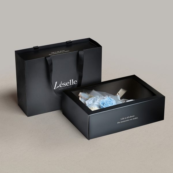 Mini Preserved Rose Bouquet - Baby Blue & White - Image 2