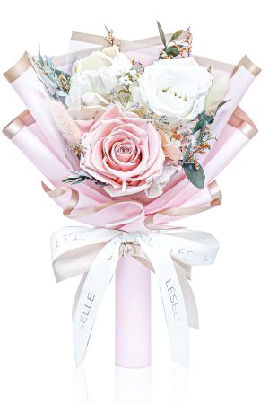 Mini Preserved Rose Bouquet - Baby Pink & White