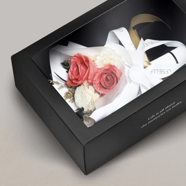 Mini Preserved Rose Bouquet - Light Maroon & White - Image 3
