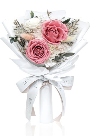 Mini Preserved Rose Bouquet - Light Maroon & White