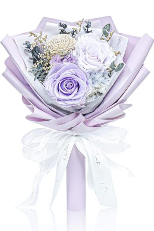 Mini Preserved Rose Bouquet - Lilac & White