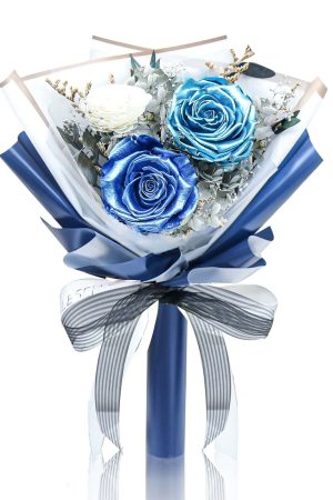 Mini Preserved Rose Bouquet - Metallic Blue