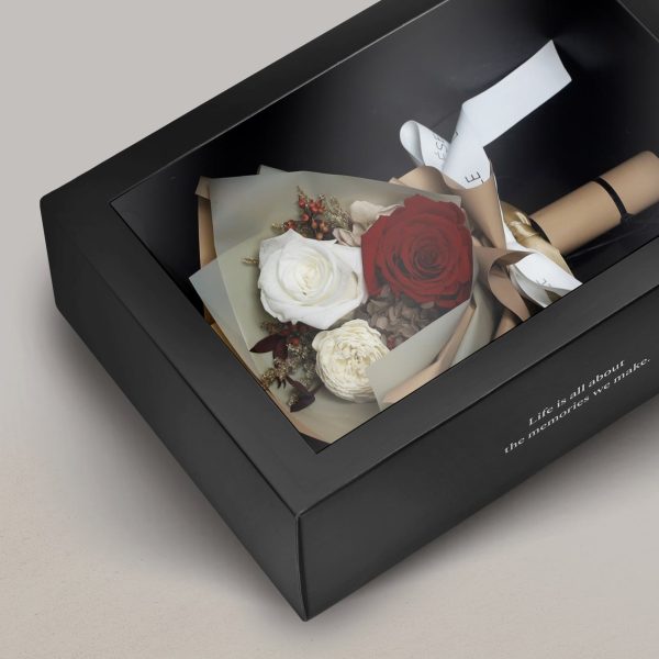 Mini Preserved Rose Bouquet - Red & White - Image 3