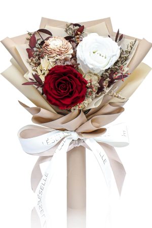 Mini Preserved Rose Bouquet - Red & White