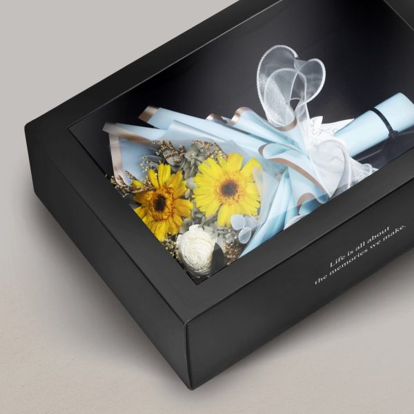 Mini Preserved Sunflower Bouquet - Bright Yellow & White (Blue Wrapper) - Image 3