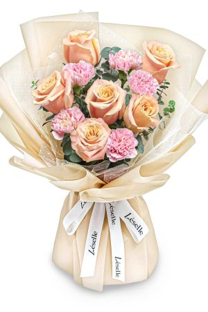Fresh Flower Bouquet - Pale Pink Carnations & Champagne Roses