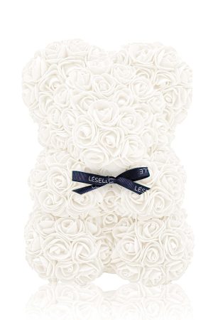 Mini Handmade Rose Bear - Pearl White